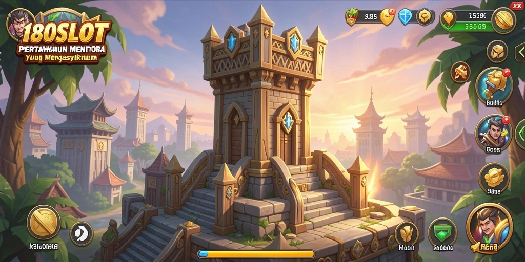 Tampilan gameplay menara pertahanan yang mendebarkan di 180SLOT.