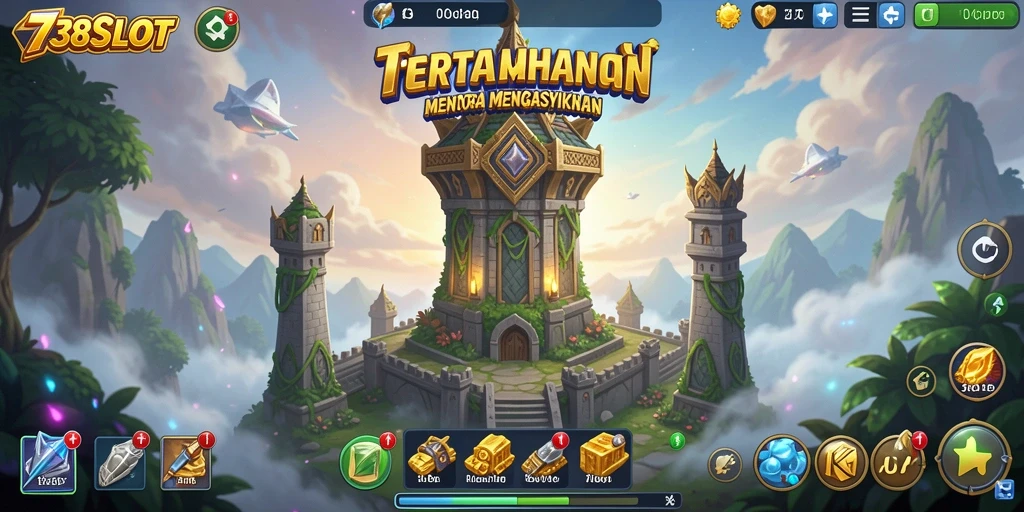 Tangkapan layar gameplay 738SLOT menampilkan aksi pertahanan menara yang penuh strategi.