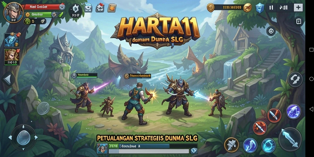 Screenshot utama HARTA11 menampilkan aksi pertempuran yang seru dalam gameplay SLG.