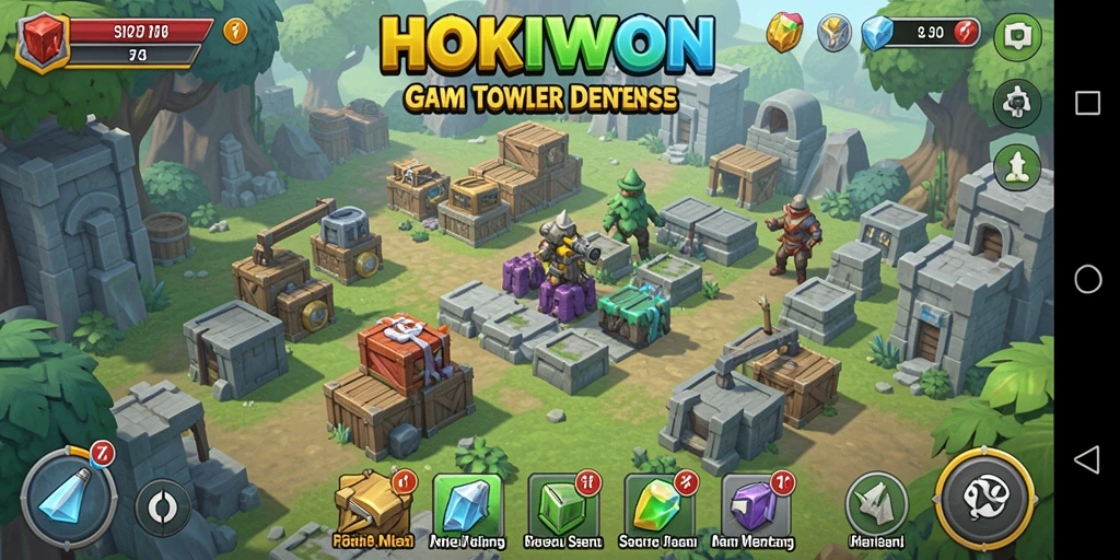 Screenshot HOKIWON menampilkan momen seru dalam game Tower Defense.
