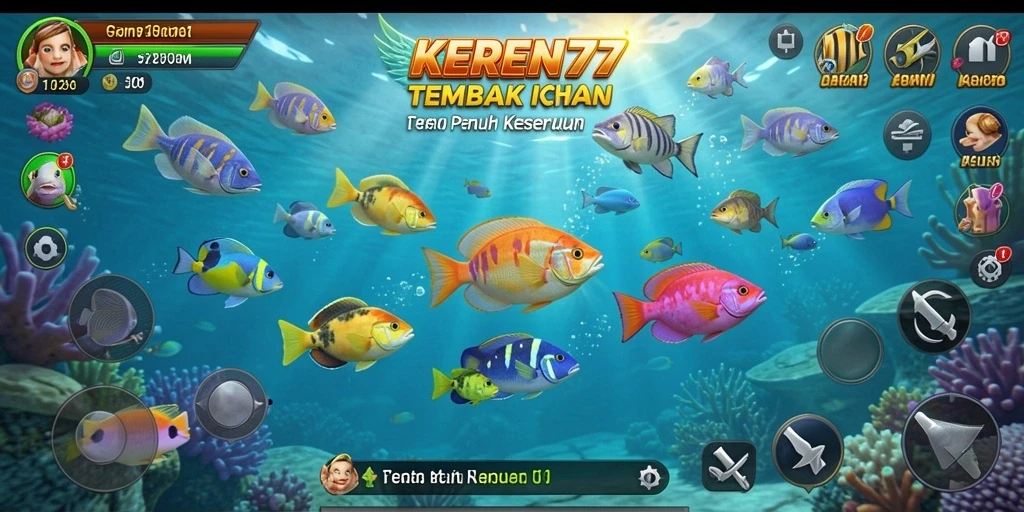 Tampilan gameplay KEREN77 dengan suasana menembak ikan yang seru.