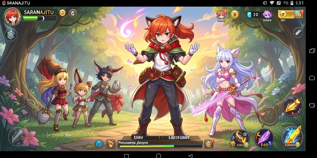 Screenshot dari gameplay <strong>SARANAJITU</strong> menampilkan karakter anime yang menarik dan atmosfer yang seru.