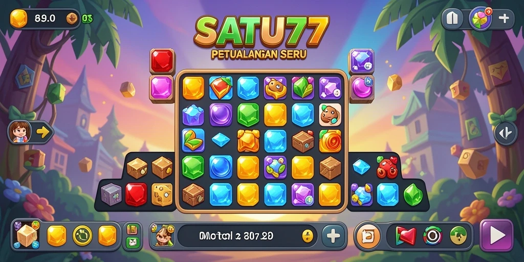 Menampilkan gameplay seru SATU77 dengan tantangan Match-3 yang menarik.