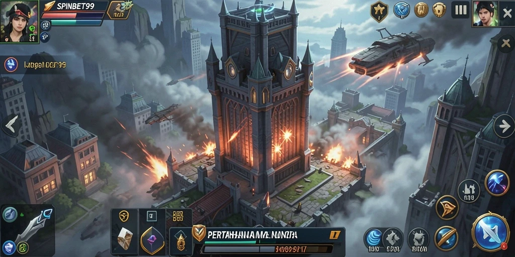 Tampilan mendebarkan dari gameplay SPINBET99 dalam Tower Defense.